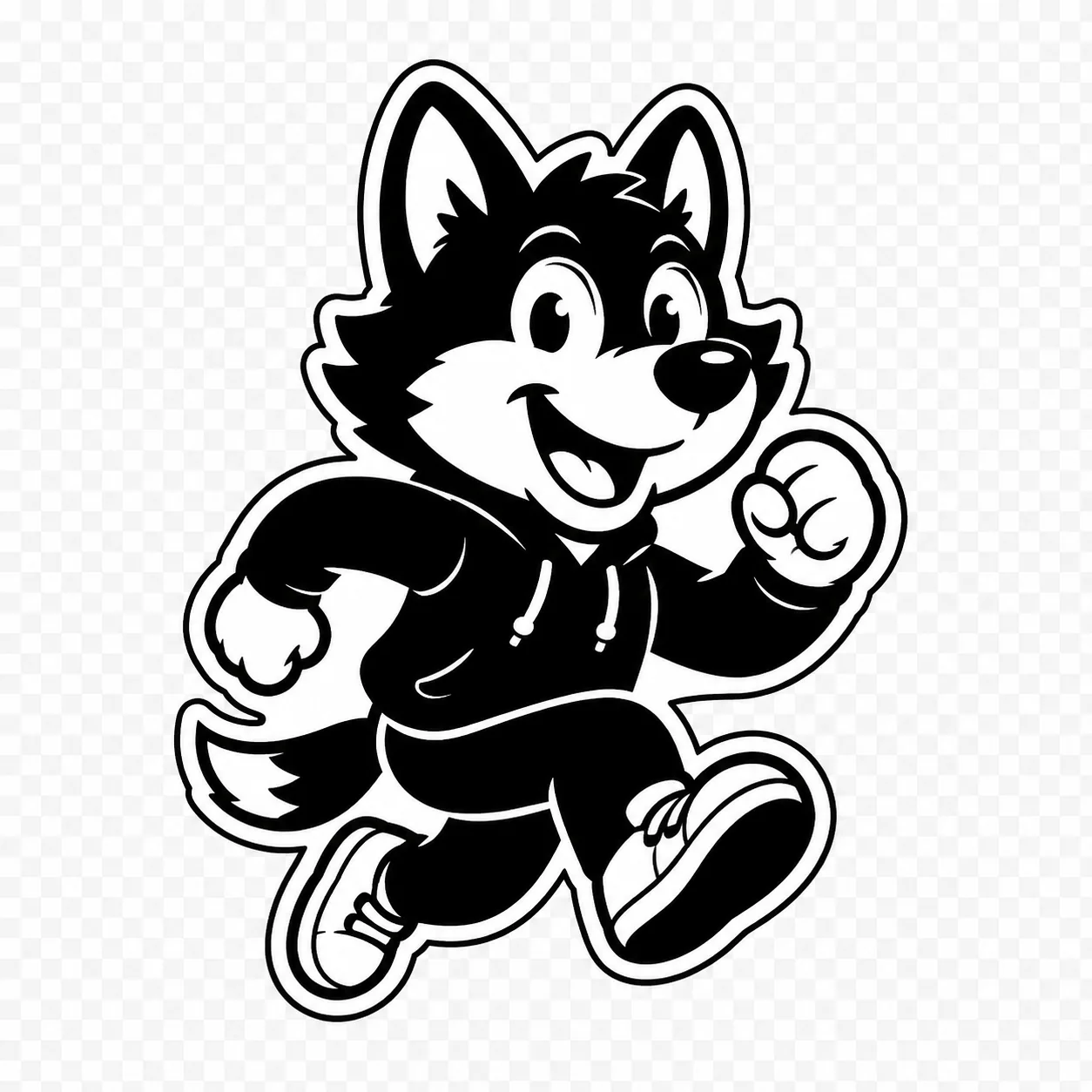 Version noir et blanc d’une mascotte logo prête pour impression ou sticker
